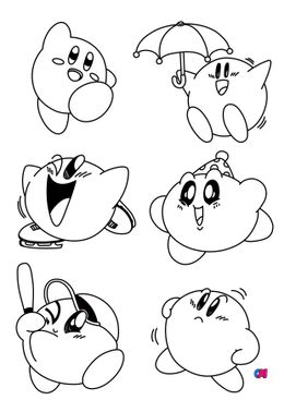 Coloriage de Kirby - Kirby fait différents sports ou s'amuse