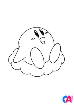 Coloriage de Kirby - Kirby sur un nuage