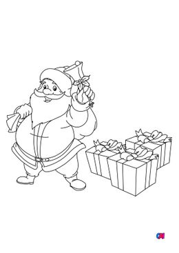 Coloriage de Noël - Le Père Noel distribue ses cadeaux