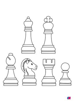 Coloriage Les échecs - Les pièces de l'échiquier