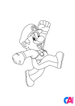 Coloriage Mario - Mario fou de joie
