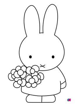 Coloriage Miffy - Miffy et son bouquet de fleurs