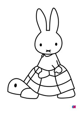 Coloriage Miffy - Miffy sur le dos d'une tortue