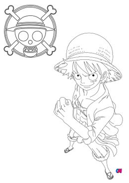 Coloriage One Piece - Monkey D. Luffy et l'emblème de l'équipage