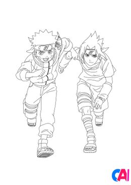 Coloriage Naruto - Naruto et Sasuke courent
