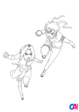 Coloriage Naruto - Naruto et Sakura des combattants valeureux