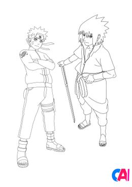 Coloriage Naruto - Naruto et Sasuke patientent 