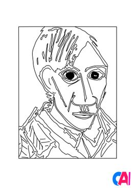 Coloriages de bâtiment et d'oeuvres d'art - Pablo Picasso - Autoportrait à la mèche