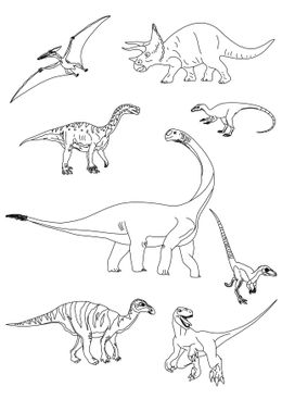 Coloriage de dinosaures - Planche 4 de dinosaures