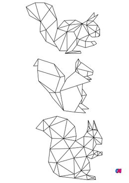 Coloriage Animaux géométriques - Quelques écureuils
