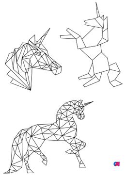Coloriage Animaux géométriques - Quelques licornes aux formes géométriques