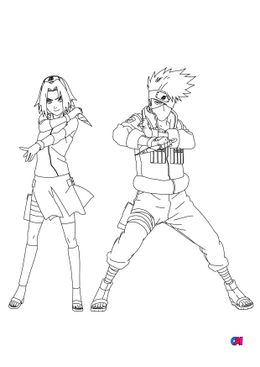 Coloriage Naruto - Sakura et Kakashi sont prêts à combattre