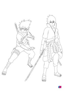 Coloriage Naruto - Sasuke et Kakashi observent