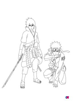 Coloriage Naruto - Sasuke et Naruto attendent patiemment