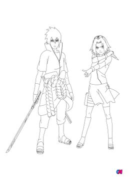 Coloriage Naruto - Sasuke et Sakura en duo