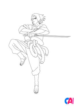 Coloriage Naruto - Sasuke et son katana