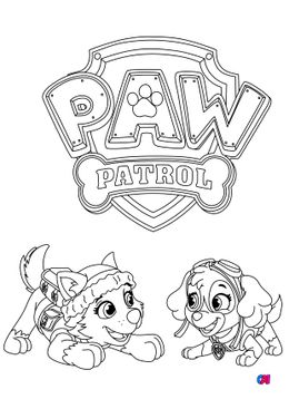 Coloriage Pat Patrouille - Stella, Everest et le logo Pat'patrouille
