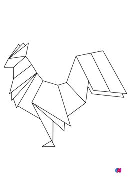 Coloriage Animaux géométriques - Un coq à crête