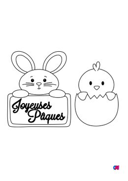 Coloriage Pâques - Un lapin et un poussin de Pâques vraiment mignons