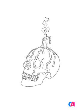 Coloriages Halloween - Une bougie sur un crâne