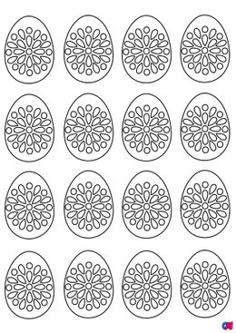 Coloriage Pâques - Une série d'œufs de Pâques fleuris