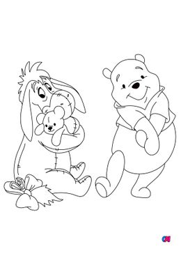 Coloriage Winnie l'ourson - Winnie et Bourriquet câlinant un ourson