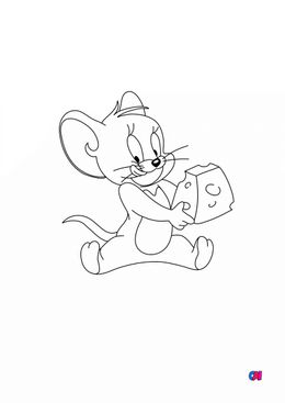 Coloriage Tom et Jerry - Jerry mange un fromage