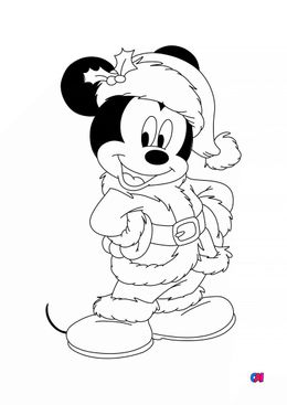 Coloriage de Noël - Mickey père Noël