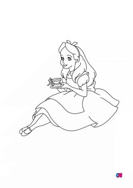 Coloriage Alice au pays des merveilles - Alice et son thé