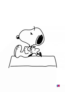 Coloriage Snoopy - Snoopy et Woostock s’endorment sur la niche